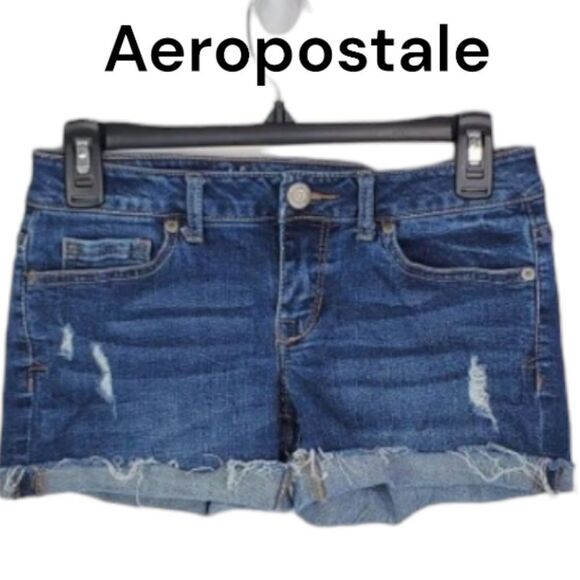 Aeropostale Midi distressed roll cuff denim shorts sz 2 - Picture 1 of 10